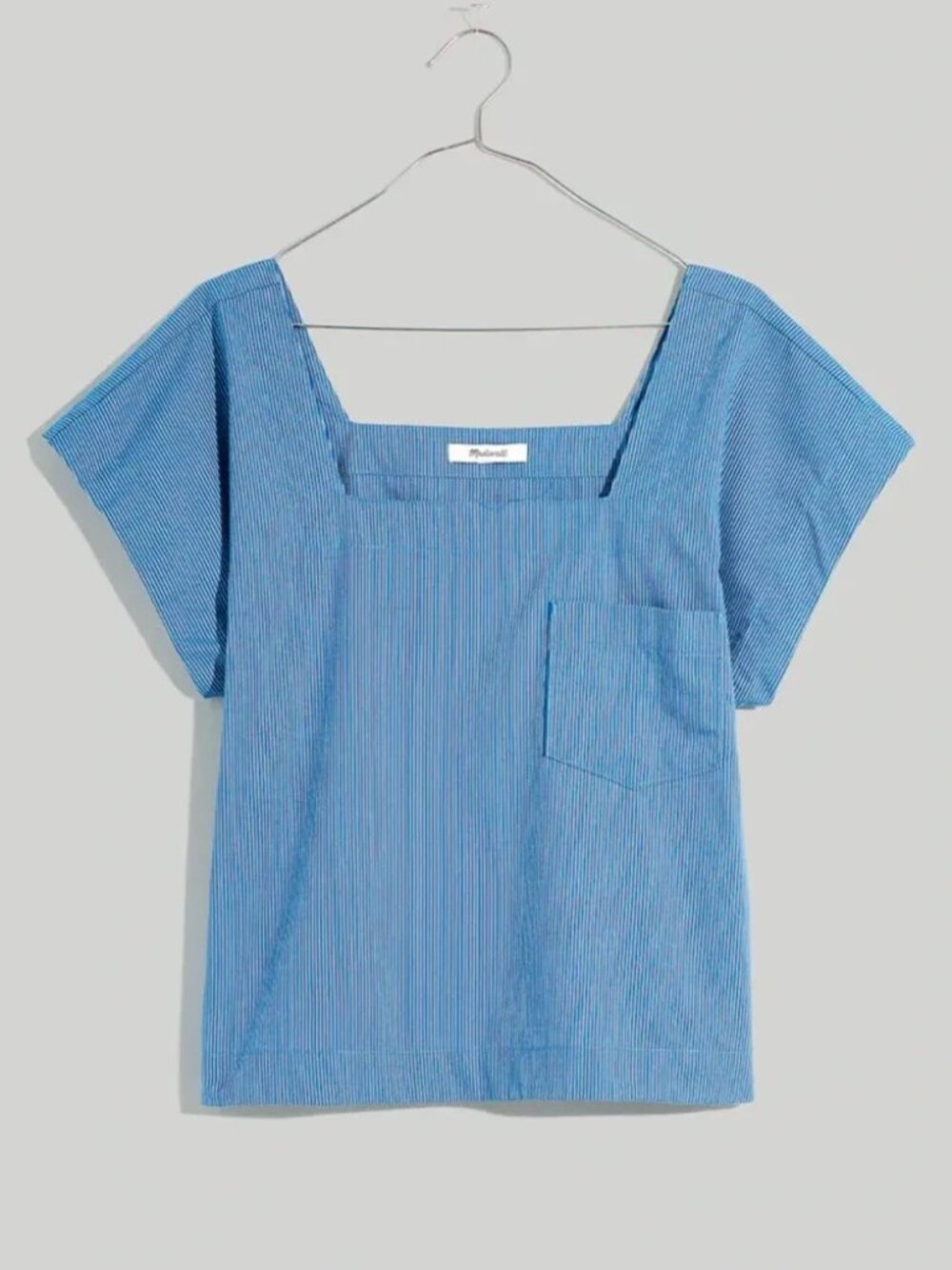 Madewell NWT Blue White Striped Square Neck Short Sleeve Cotton Top